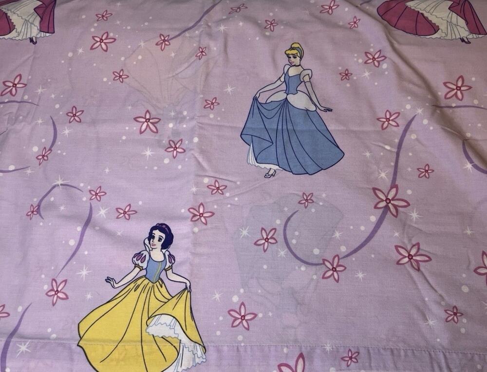 Vintage Disney Home Princess Full Double Flat Sheet Cinderella Belle Snow White